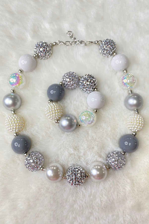 Wholesale girls necklace set grey bubble girls necklace & bracelet sets 240355