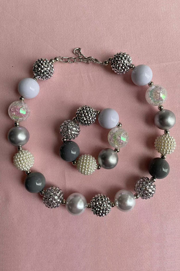 Wholesale girls necklace set grey bubble girls necklace & bracelet sets 240355