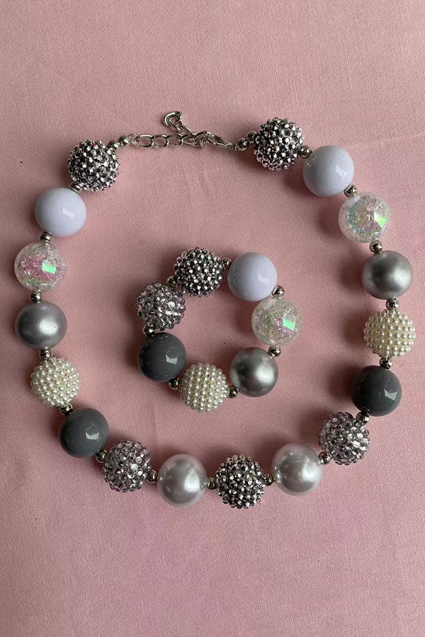 Wholesale girls necklace set grey bubble girls necklace & bracelet sets 240355