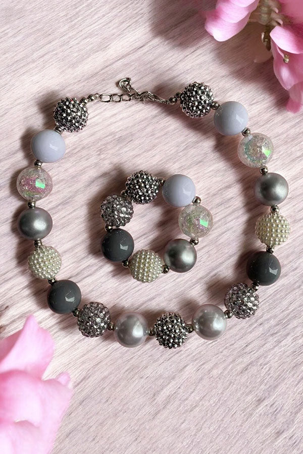 Wholesale girls necklace set grey bubble girls necklace & bracelet sets 240355