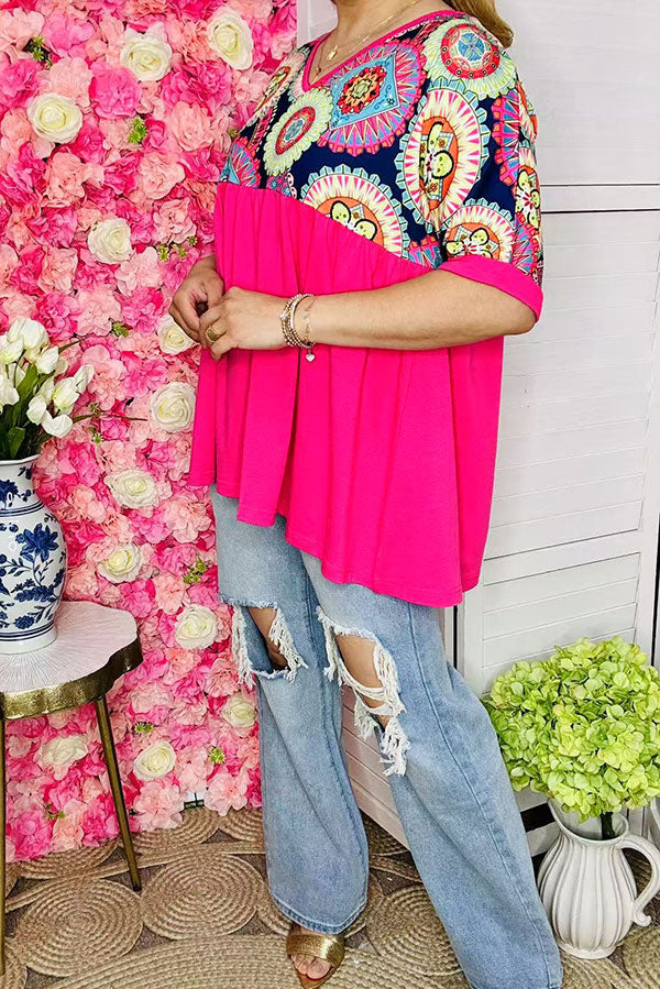 Western women's t-shirt wholesale floral & paisley printed oversized top XCH15617 ES9